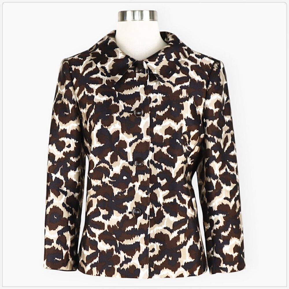 Talbots Animal Print Silk Wool Blazer Suit Jacket 3/4 Sleeves Lined Career 8P
